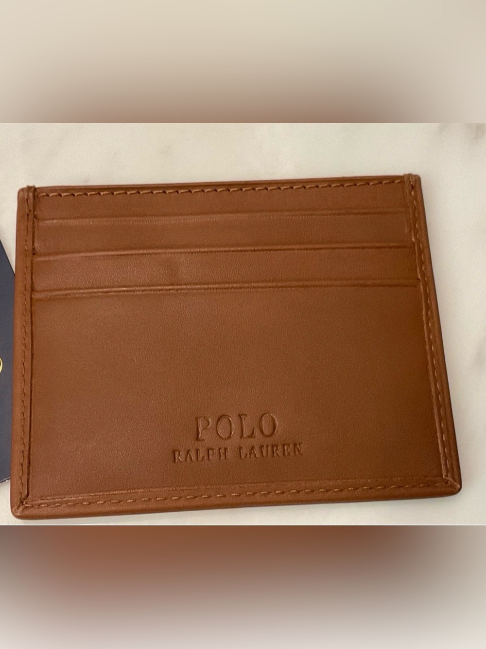 NEW Polo Ralph Lauren BEACH SHOP BEAR Leather Slim Card Case Wallet - TAN - Picture 3 of 4